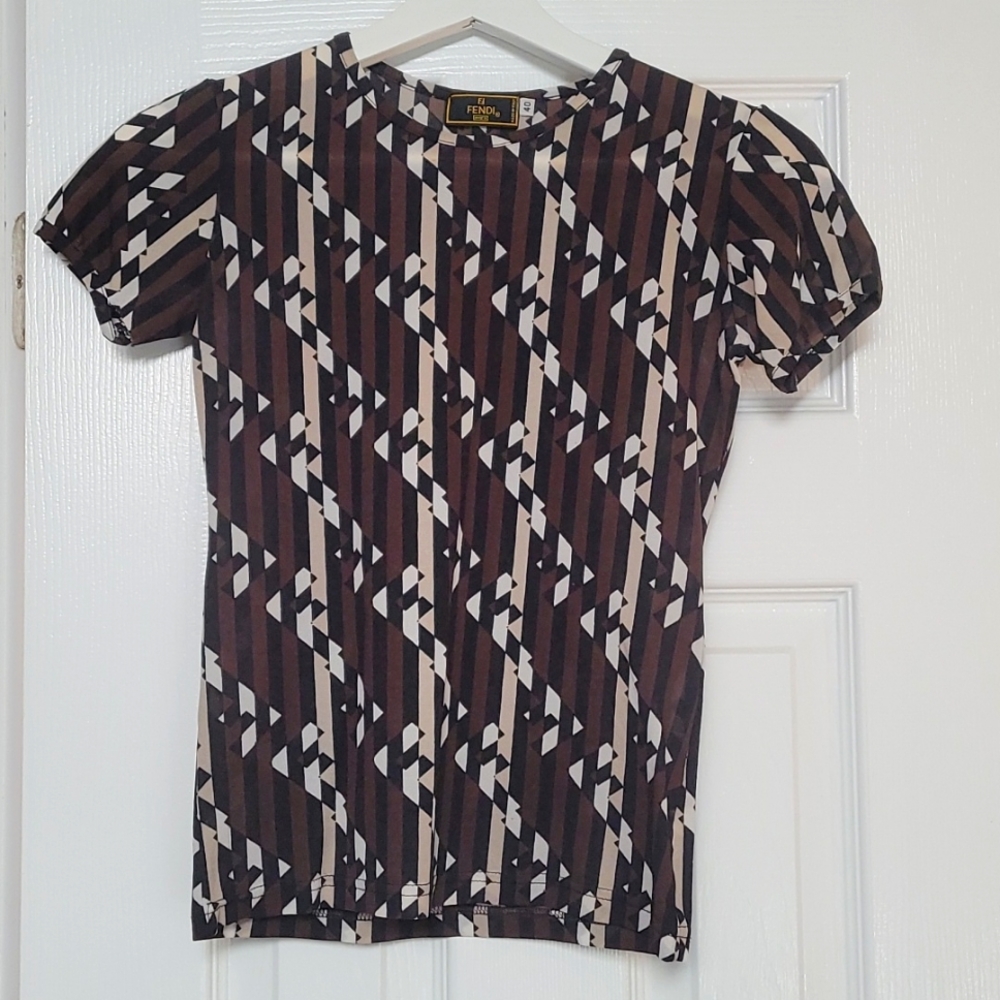 Fendi Vintage Zucca Print Sheer T-shirt  Size 40cm EU